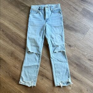 Good American Light Blue Distressed Straight Leg Jeans